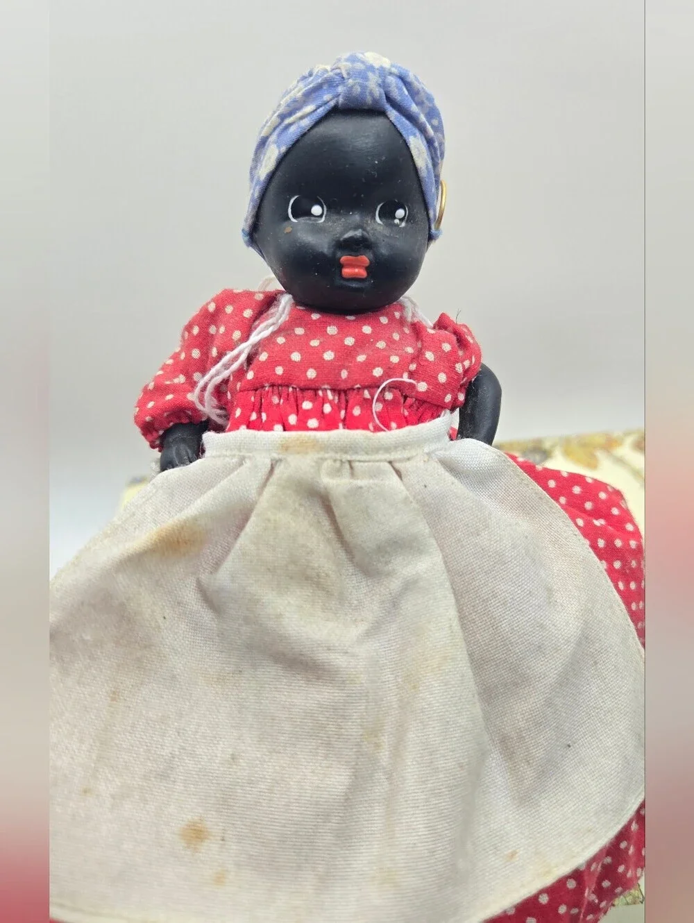 Vintage Bisque Porcelain Topsy Turvy Doll American Folk Art Floral Polka Dot